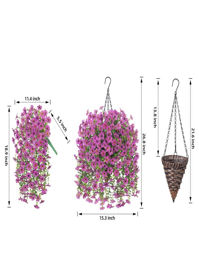HyeFlora Artificial Hanging Flowers Basket for Outdoor, Fake Flowers Faux Plants Look Real for Yard Gardens Porch Patio Home (Purple) - Image 5